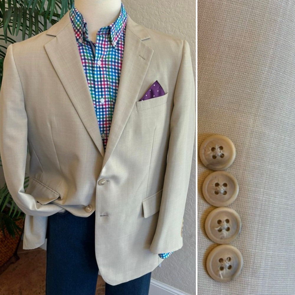 ARROW 1851 MENS BLAZER SIZE 44R SPORT COAT BEIGE TAN SUIT JACKET POLYESTER